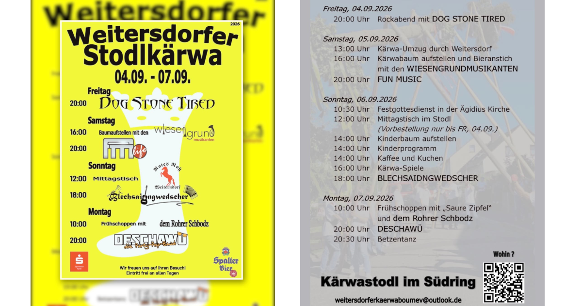 Stodlkärwa in Roßtal-Weitersdorf ab 19:00 Uhr